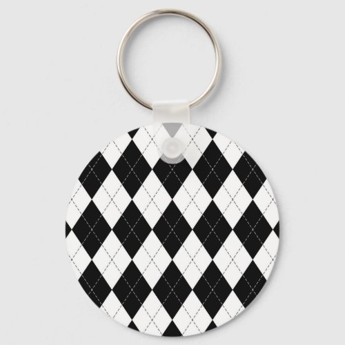 Black White Geometric Argyle Pattern Keychain