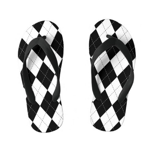 Black White Geometric Argyle Pattern Kids Flip Flops