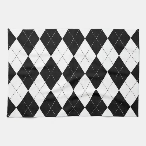 Black White Geometric Argyle Pattern Kitchen Towel