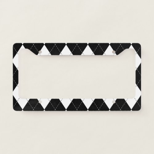 Black White Geometric Argyle Pattern License Plate Frame