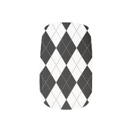 Black White Geometric Argyle Pattern Minx Nail Art