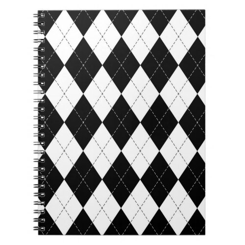 Black White Geometric Argyle Pattern Notebook