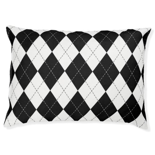 Black White Geometric Argyle Pattern Pet Bed