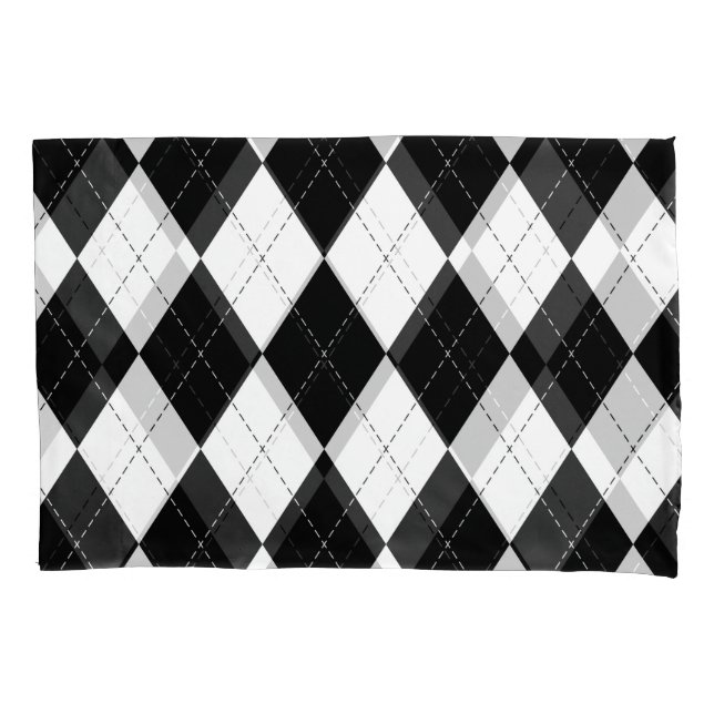 Black White Geometric Argyle Pattern Pillow Case (Front)