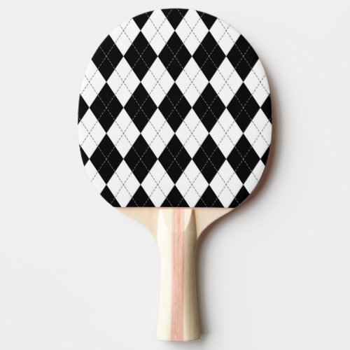 Black White Geometric Argyle Pattern Ping Pong Paddle