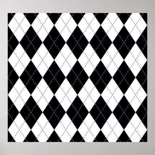 Black White Geometric Argyle Pattern Poster