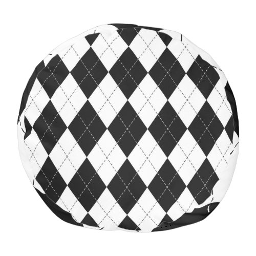 Black White Geometric Argyle Pattern Pouf