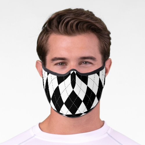 Black White Geometric Argyle Pattern Premium Face Mask
