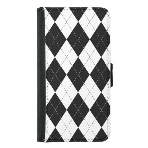 Black White Geometric Argyle Pattern Samsung Galaxy S5 Wallet Case