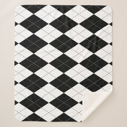 Black White Geometric Argyle Pattern Sherpa Blanket