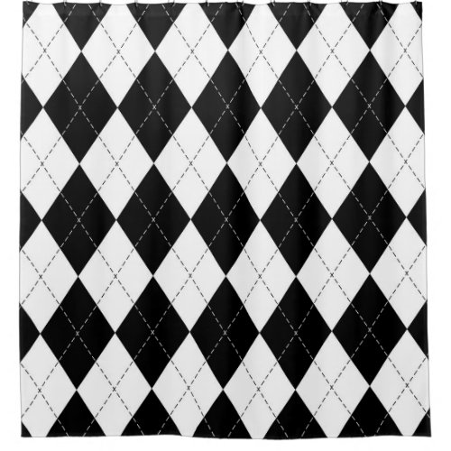 Black White Geometric Argyle Pattern Shower Curtain