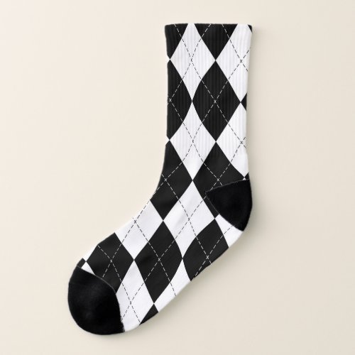 Black White Geometric Argyle Pattern Socks