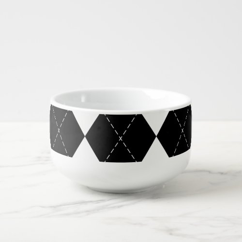 Black White Geometric Argyle Pattern Soup Mug