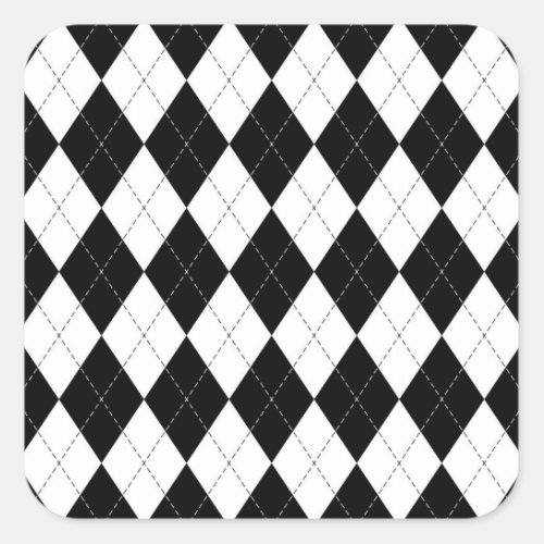 Black White Geometric Argyle Pattern Square Sticker
