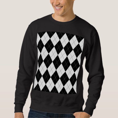 Black White Geometric Argyle Pattern Sweatshirt