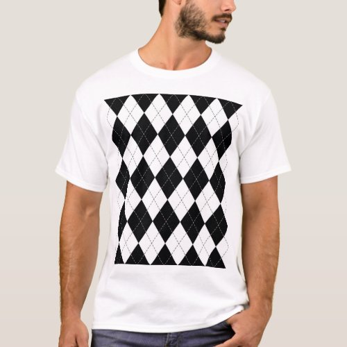 Black White Geometric Argyle Pattern T_Shirt