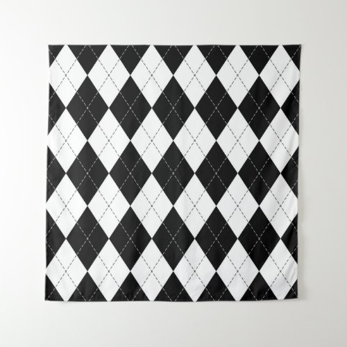Black White Geometric Argyle Pattern Tapestry