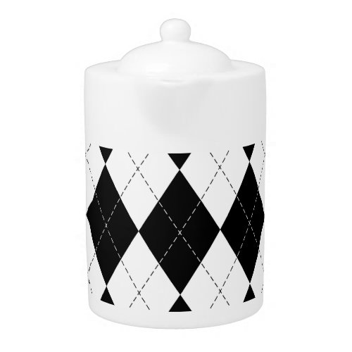 Black White Geometric Argyle Pattern Teapot