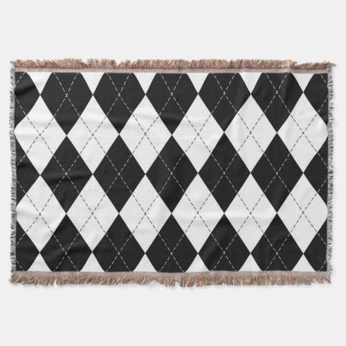 Black White Geometric Argyle Pattern Throw Blanket