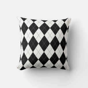 Black White Geometric Argyle Pattern Throw Pillow