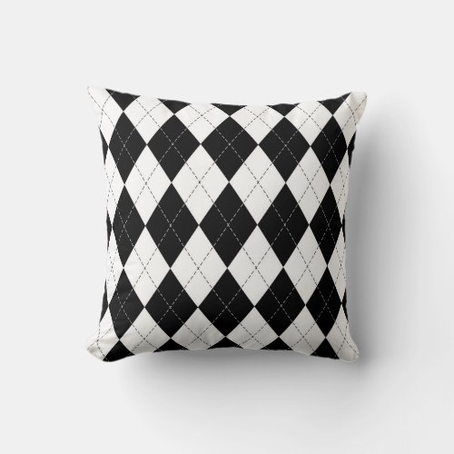 Black White Geometric Argyle Pattern Throw Pillow
