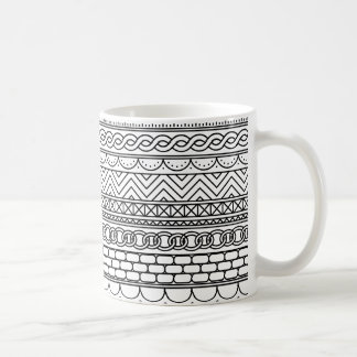 Black & White Geometric Border Sampler Pattern Coffee Mug