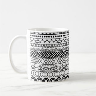 Black & White Geometric Border Sampler Pattern Coffee Mug