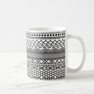 Black & White Geometric Border Sampler Pattern Coffee Mug
