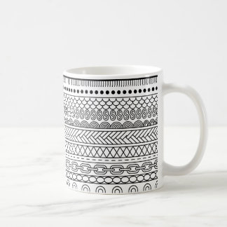 Black & White Geometric Border Sampler Pattern Coffee Mug