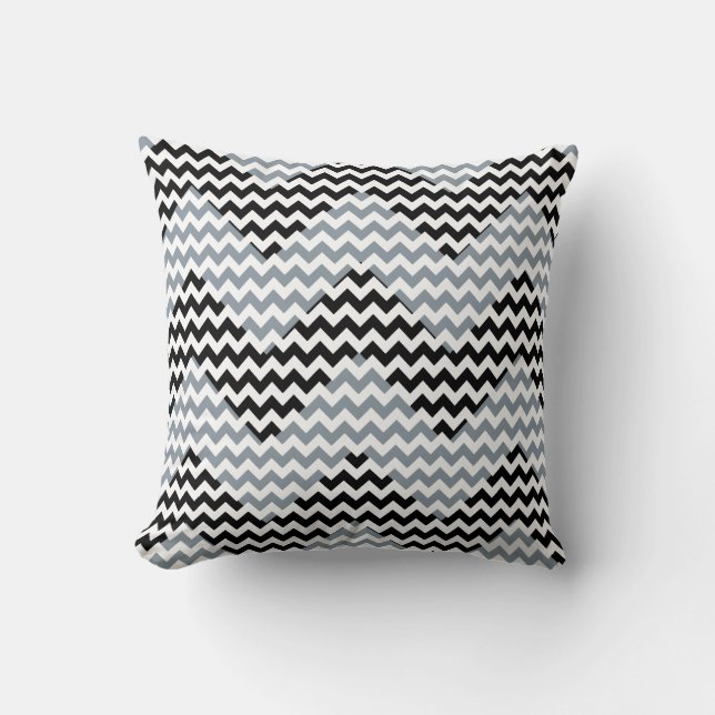 Black & White Geometric Chevron Stripes Pattern Throw Pillow (Front)
