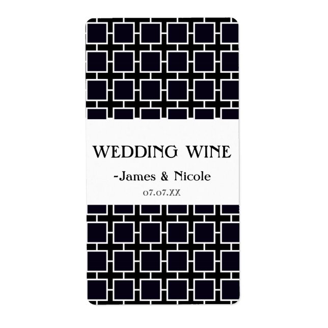 Black & White Geometric Chic Wedding Wine Label (Front)