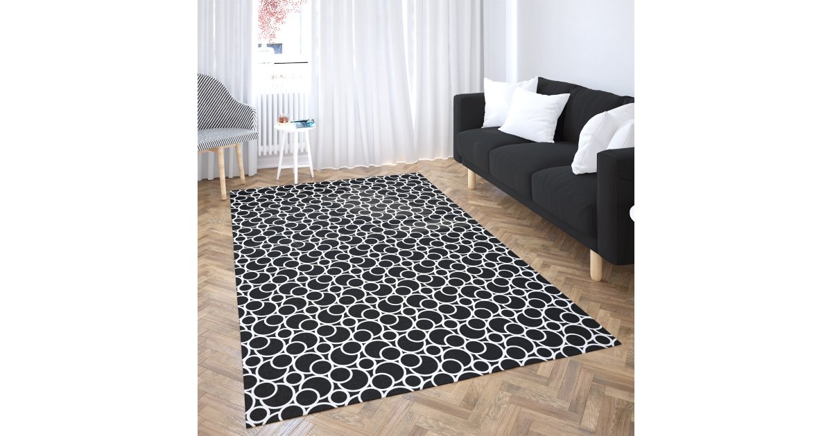 Black & White Geometric Circle Pattern Rug | Zazzle