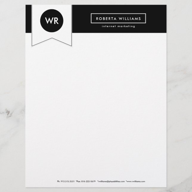 Black & White Geometric Cover Letter Letterhead (Front)