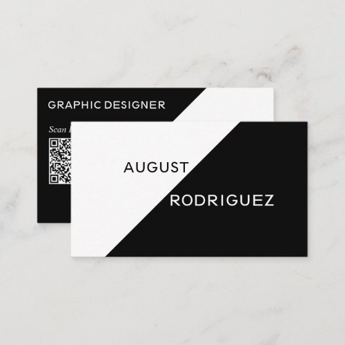 Black White Geometric Custom QR Code Business Card