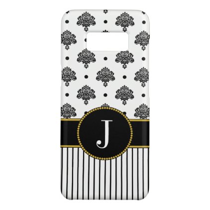 Black White Geometric Damask Dots | Gold Monogram Case-Mate Samsung Galaxy S8 Case