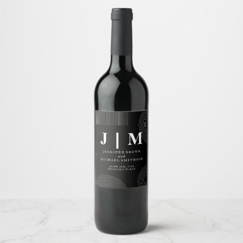 Black White geometric design Simple Art Wedding Wine Label