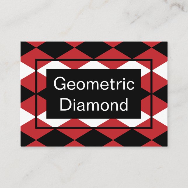 Black White Geometric Diamond On Red Background Business Card (Front)