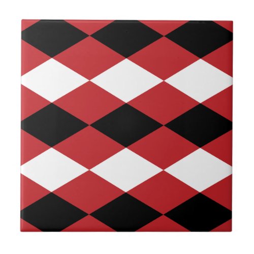 Black White Geometric Diamond On Red Background  Ceramic Tile