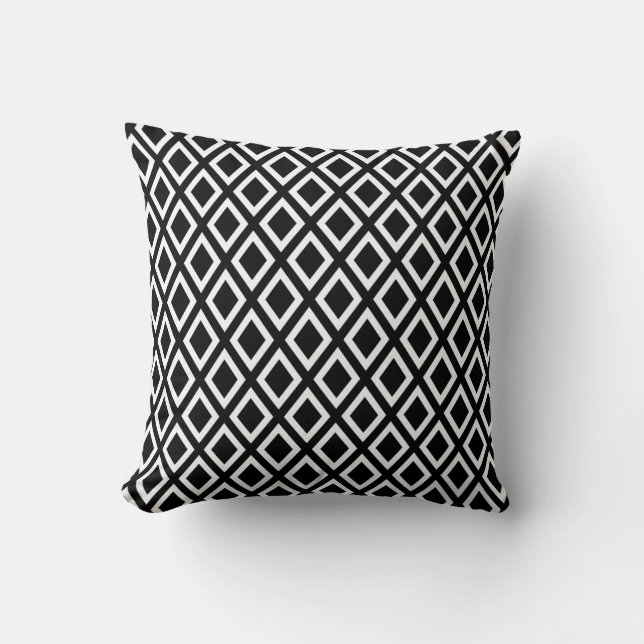 Black white geometric diamond pattern throw pillow (Front)