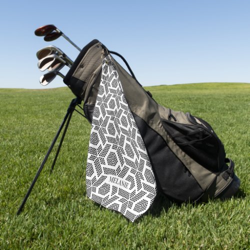Black White Geometric Doted Pattern Monogram Golf Towel