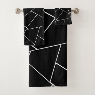 Black White Geometric Glam #2 #geo #decor Bath Towel Set