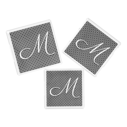 Black  White Geometric Initial Monogram Acrylic Tray