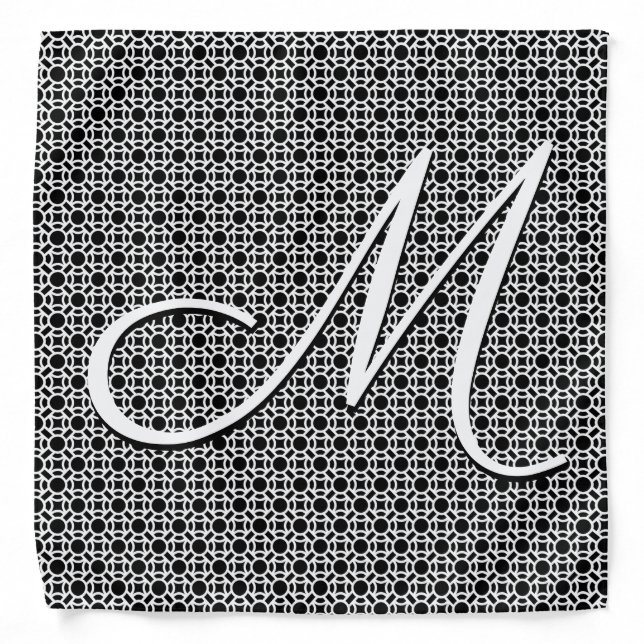 Black & White Geometric Initial Monogram Bandana (Front)