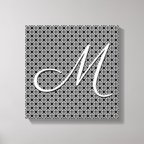 Black  White Geometric Initial Monogram Canvas Print