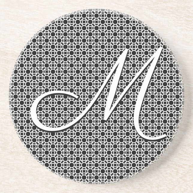 Black & White Geometric Initial Monogram Coaster (Front)