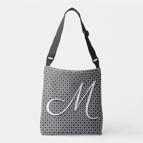 Black  White Geometric Initial Monogram Crossbody Bag