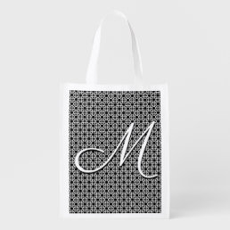 Black &amp; White Geometric Initial Monogram Grocery Bag