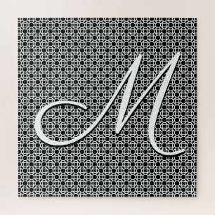 Black & White Geometric Initial Monogram Jigsaw Puzzle