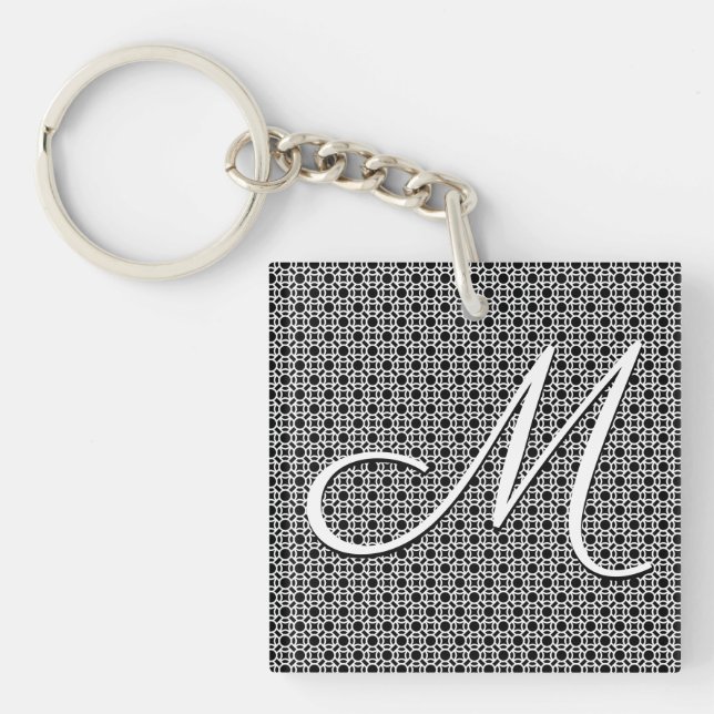 Black & White Geometric Initial Monogram Keychain (Front)
