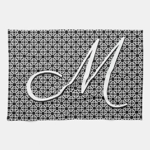 Black & White Geometric Initial Monogram Kitchen Towel